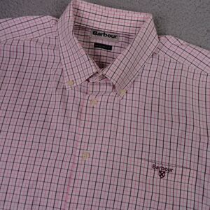 Barbour Shirt Mens XL White Pink Tattersall Check Button Down Regular Fit Casual